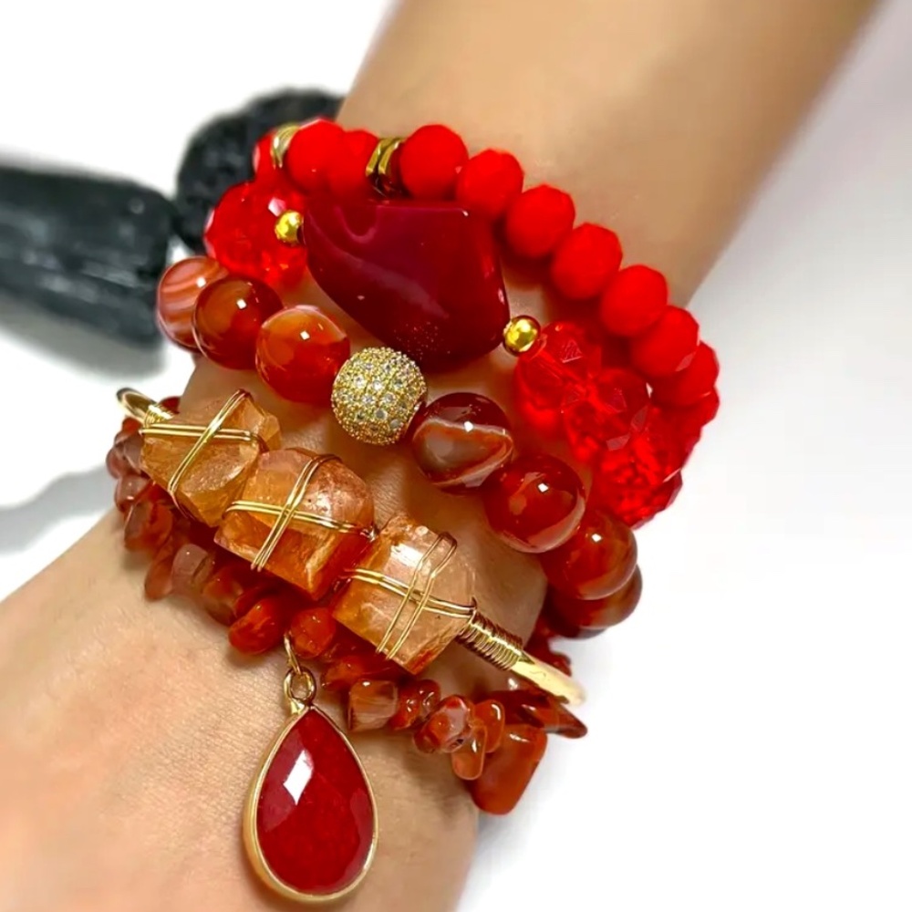 Boho Chic Women Natural Stone Bracelet Set